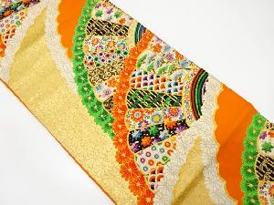 アンティーク　桧扇に花・古典柄織り出し袋帯（着用可）